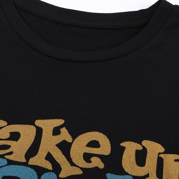 WAKE UP DRINK COFFEE KICK ASS BLACK MULTI T-SHIRT SIZE 1X - Picture 3 of 9